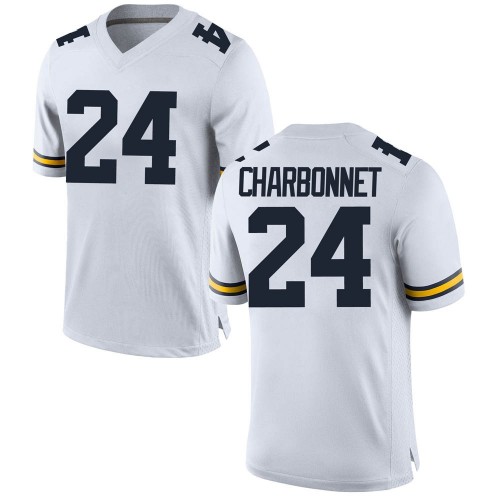Zach Charbonnet Michigan Wolverines Men's NCAA #24 White Game Brand Jordan College Stitched Football Jersey JNL6754DQ